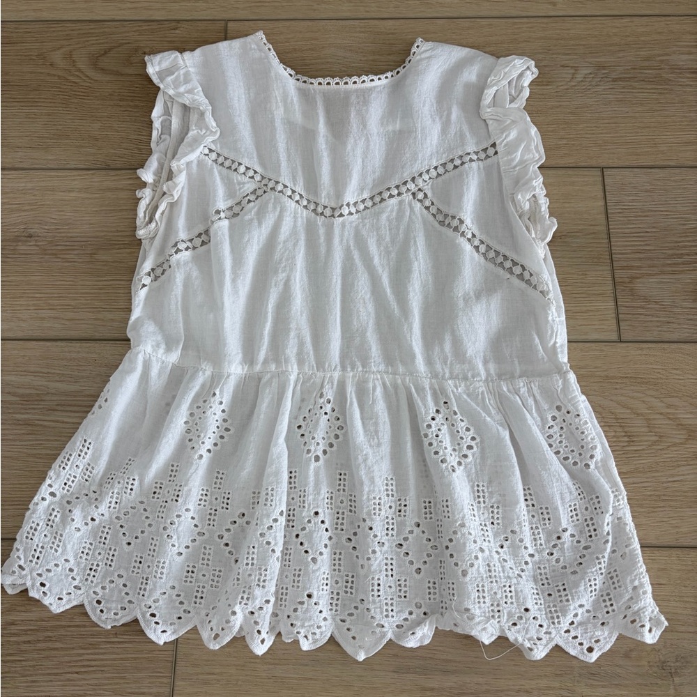 Western Boho White Eyelet Ruffle Bohemian Beach Summer Women’s Top. Size medium